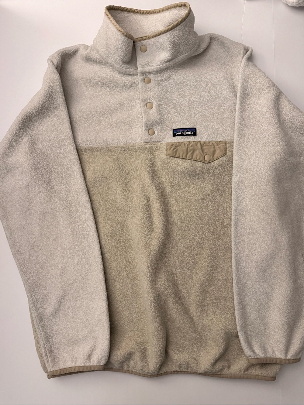 Patagonia Men's Two-Tone Cream and Beige Snap Pullover Patagonia large